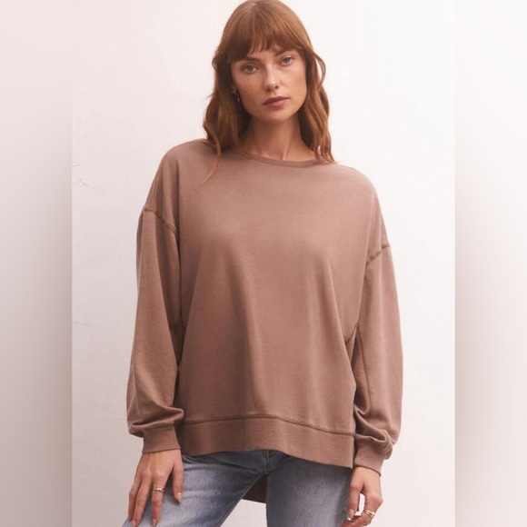 Z SUPPLY | Modern Weekender Tan Crewneck Oversized Sweater - Picture 10 of 14